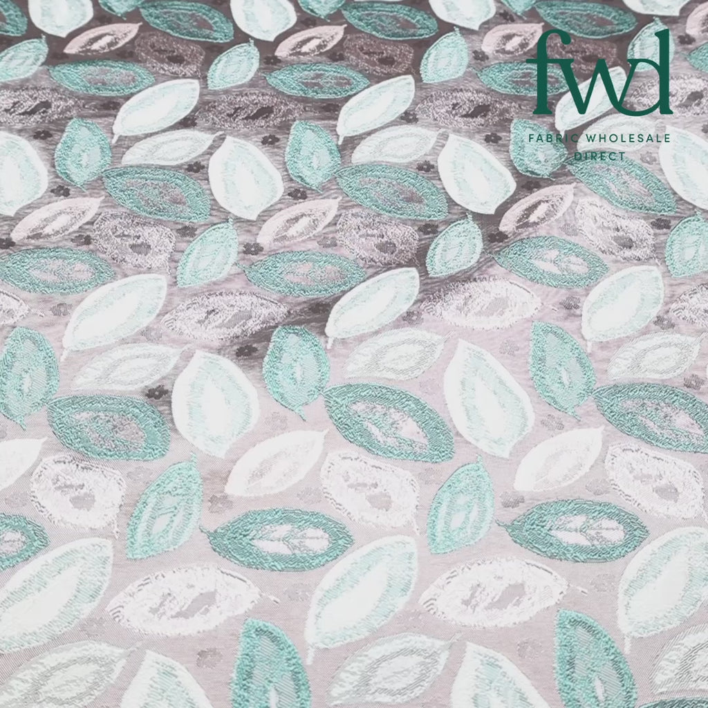 Autumn Leaf Extra Wide Metallic Upholstery Jacquard Mint Fabric Video|SV581157