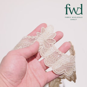 Swirly Flower Corded Sequin Embroidery On 3 & 1/2 Inch Scalloped Mesh Lace Trim Antique Gold Video|SV582865