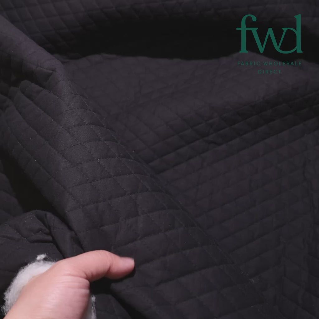 Double Faced Quilted Cotton Broadcloth with Batting Black Video|SV582704