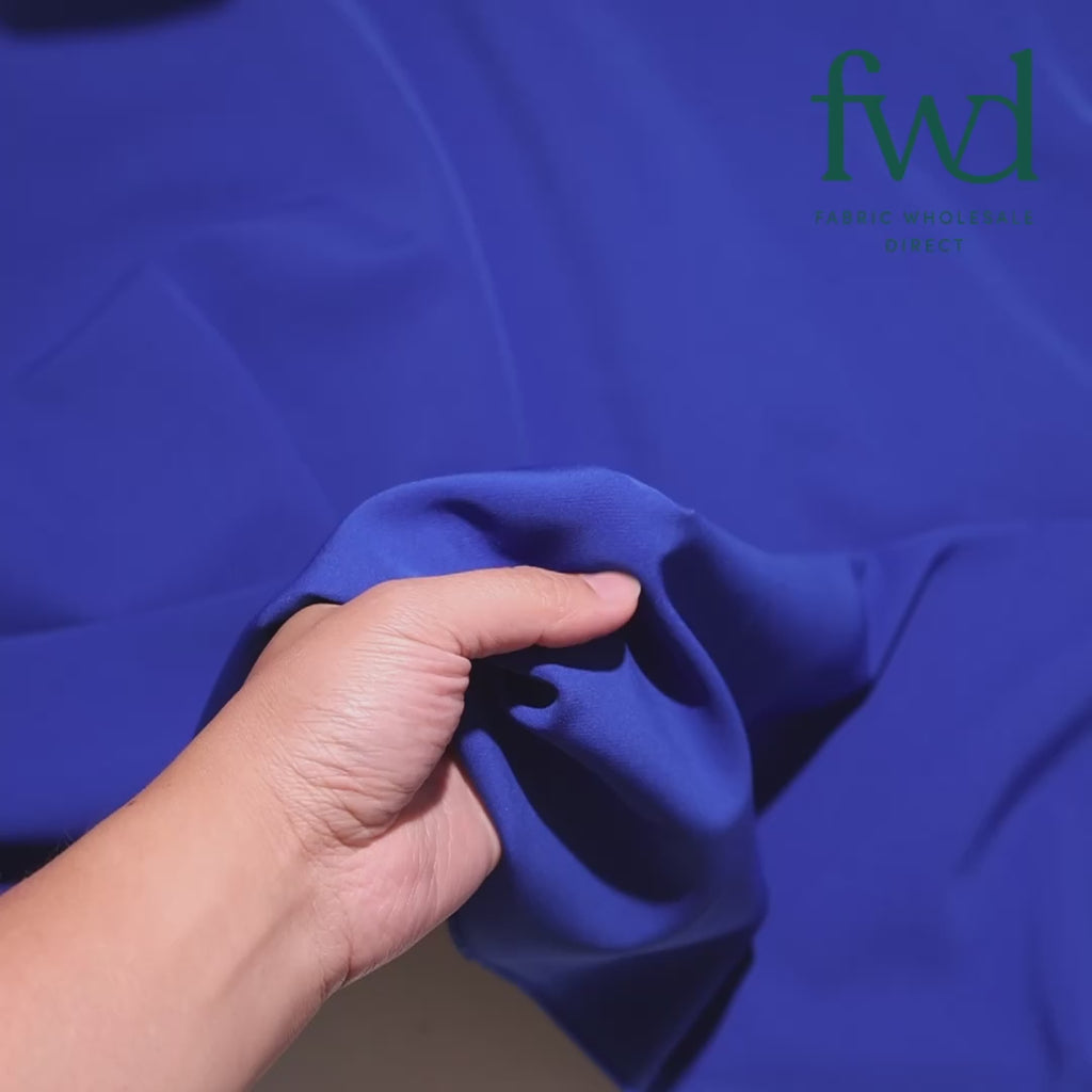 Polyester Crinkle Pebble Moss Crepe Royal Blue Fabric Video|SV582334