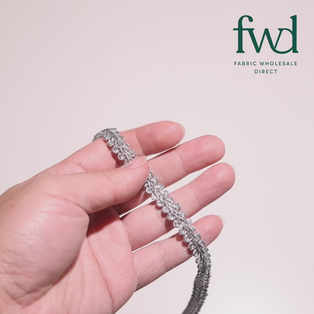 3/8 Inch Knit Swirl Corded Metallic Braided Trim (25 Yards) Silver Video|SV582548