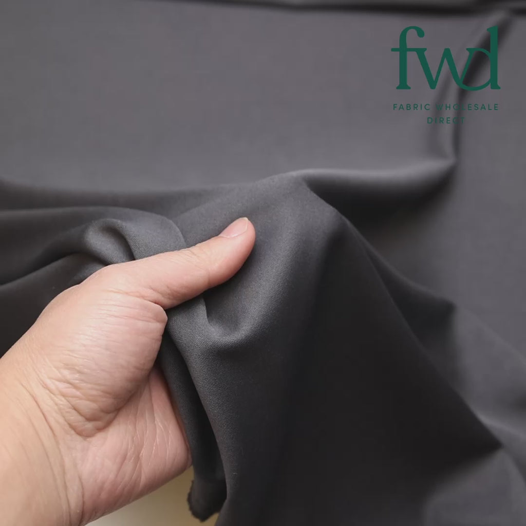 Stretch Crepe Scuba Double Knit Charcoal Fabric Video|SV577185