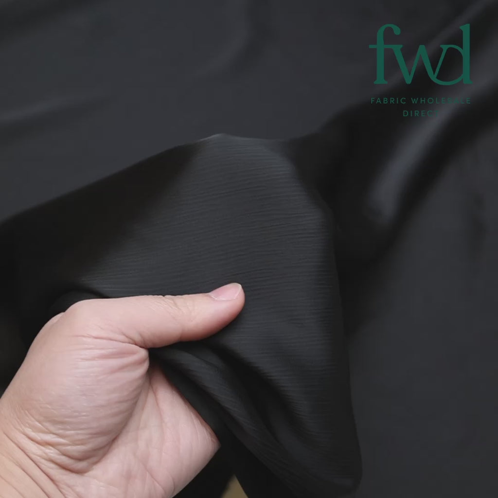 Matte Striped Crinkle Stretch Satin Black Fabric Video|SV581454