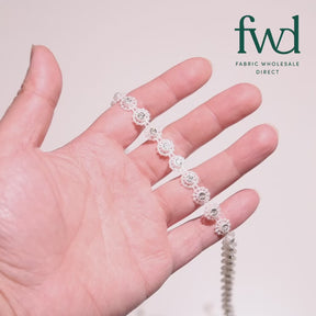 3/8 Inch Circular Pearl Rhinestone Diamond Chain Trim (10 Yards) White Video|SV582537