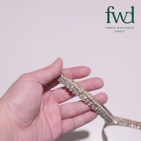 1/2 Inch Pearly Diamond Rhinestone Metallic Ribbon Fabric Trim Antique Gold Video|SV582742