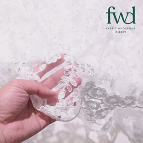 Sheer Floral Sequined Embroidery On Lace Fabric White Video|SV582721