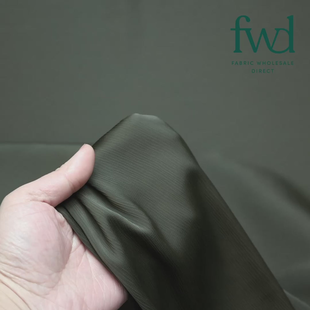 Matte Striped Crinkle Stretch Satin Olive Green Fabric Video|SV581461