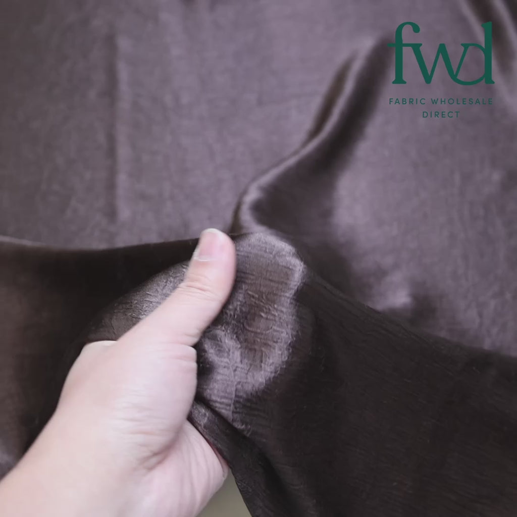 Shiny Shimmer Crinkle Satin Brown Fabric Video|SV581481
