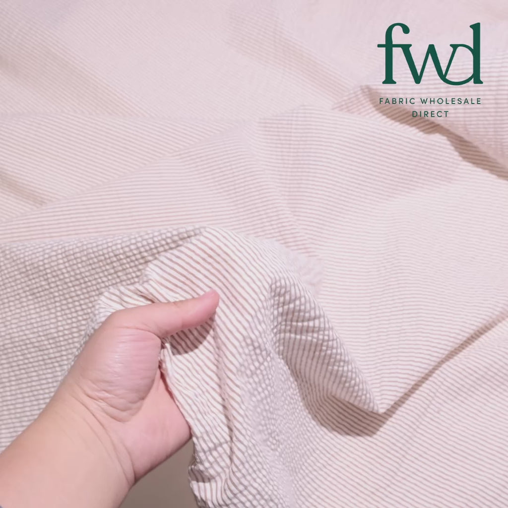 Striped Cotton Seersucker Fabric Khaki Video|SV582650