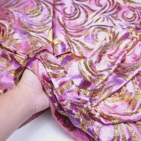 Geometric Metallic Velvet Burnout On Mesh Lavender Sunset Fabric Video|SV580744