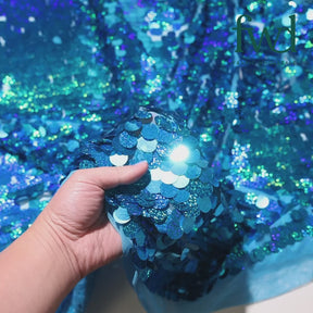 Paillette Circle Sequins On Mesh Holographic Turquoise Fabric Video|SV582258