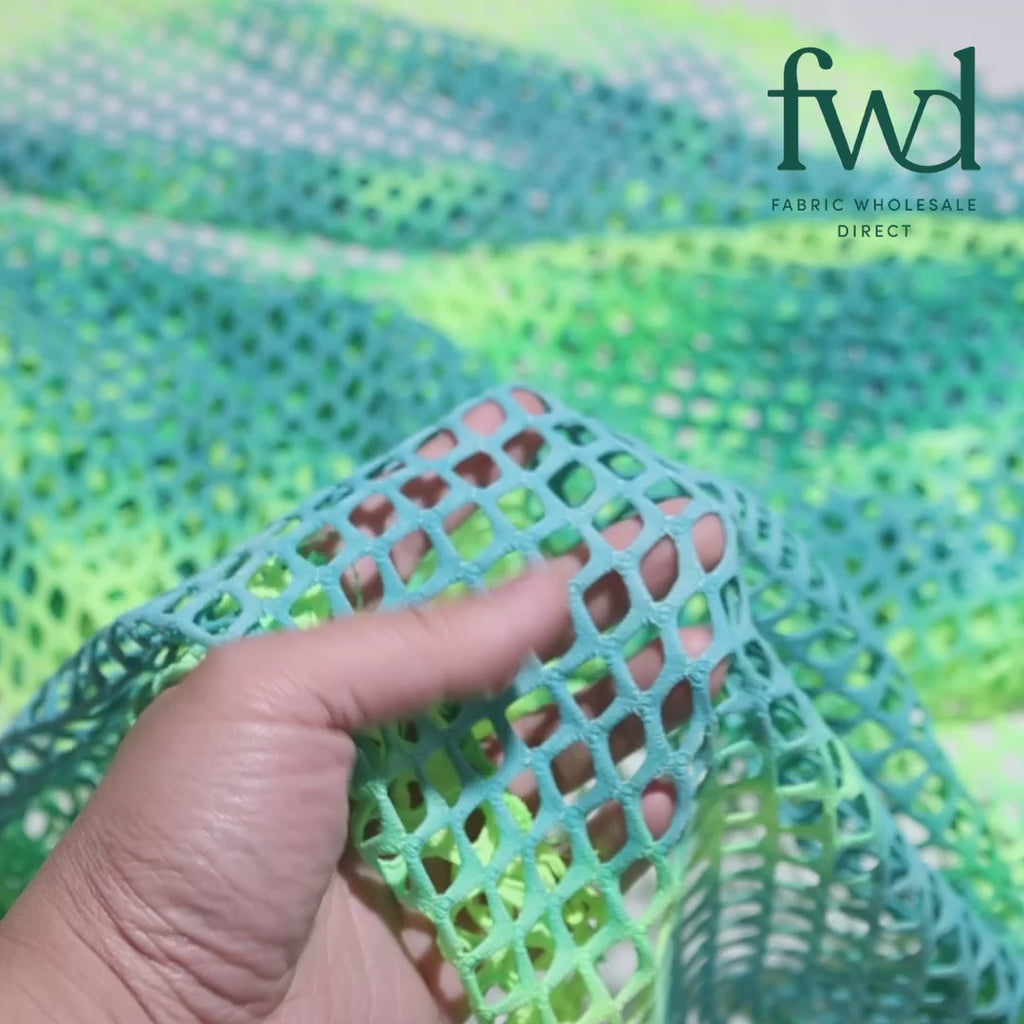 Cabaret Stretch Mesh Teal / Neon Green Fabric Video|SV577930