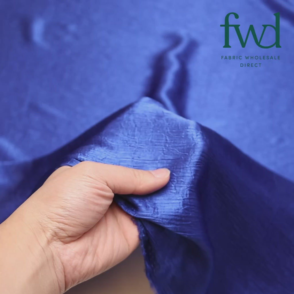 Shiny Shimmer Crinkle Satin Royal Blue Fabric Video|SV581476