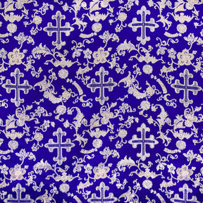 Church Cross Metallic Brocade Fabric SV577693 Royal Blue / Silver 1