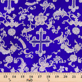 Church Cross Metallic Brocade Fabric SV577693 Royal Blue / Silver 3