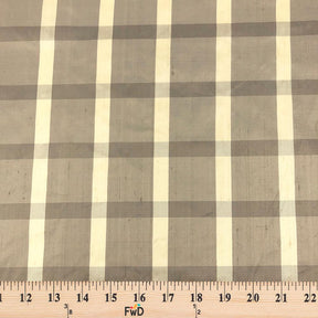 Silk Shantung Plaid Fabric SV575817 Charcoal/Beige 3