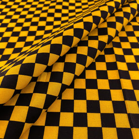 Checkered Print Cotton Fabric SV577422 Black Gold A3