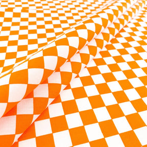 Checkered Print Cotton Fabric SV577425 White Orange A3