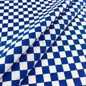 Checkered Print Cotton Fabric SV582165 White Royal Blue A3