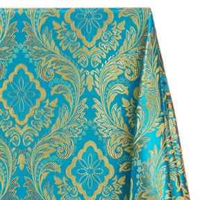 Floral Metallic Brocade Fabric SV571203 Turquoise / Gold Image A1