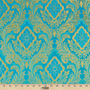 Floral Metallic Brocade Fabric SV571203 Turquoise / Gold Image A9