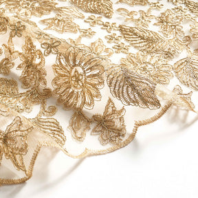 Embroidered Daisy Floral Lace Fabric SV578056 Gold 2