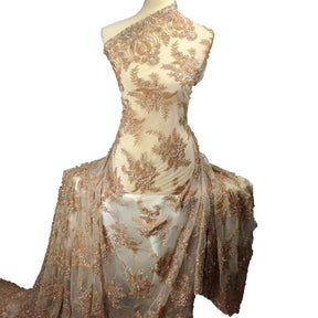 Floral Bridal Lace Beaded Fabric SV571091 Gold 5