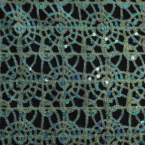 Corded Sequin Lace Fabric SV570740 Turquoise / Gold 2