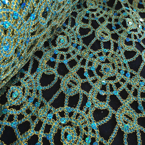 Corded Sequin Lace Fabric SV570740 Turquoise / Gold 3