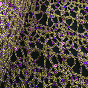 Corded Sequin Lace Fabric SV570746 Purple / Gold 3