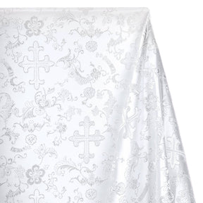 Church Cross Metallic Brocade Fabric SV571207 White / Silver 1