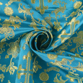 Church Cross Metallic Brocade Fabric SV571208 Turquoise / Gold 2