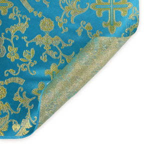 Church Cross Metallic Brocade Fabric SV571208 Turquoise / Gold 3