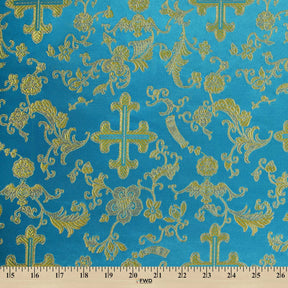 Church Cross Metallic Brocade Fabric SV571208 Turquoise / Gold 4