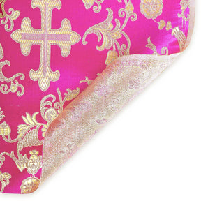 Church Cross Metallic Brocade Fabric SV571209 Fuchsia / Gold 3
