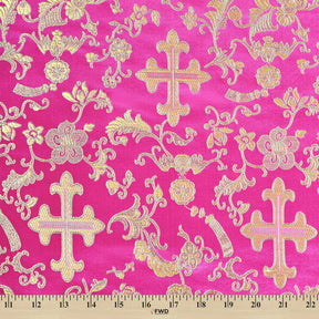 Church Cross Metallic Brocade Fabric SV571209 Fuchsia / Gold 4