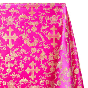 Church Cross Metallic Brocade Fabric SV571209 Fuchsia / Gold 1