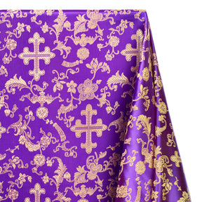 Church Cross Metallic Brocade Fabric SV571210 Purple / Gold 1