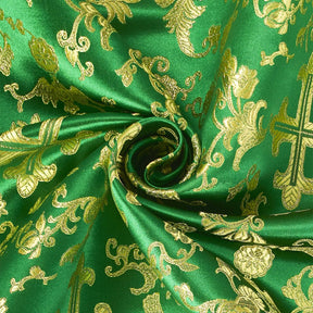 Church Cross Metallic Brocade Fabric SV571214 Kelly Green / Gold 2