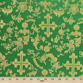 Church Cross Metallic Brocade Fabric SV571214 Kelly Green / Gold 4