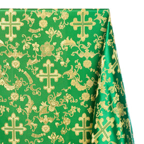 Church Cross Metallic Brocade Fabric SV571214 Kelly Green / Gold 1
