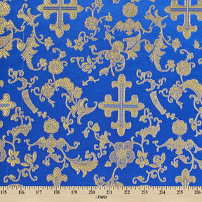 Church Cross Metallic Brocade Fabric SV571215 Royal Blue / Gold 4