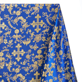 Church Cross Metallic Brocade Fabric SV571215 Royal Blue / Gold 1