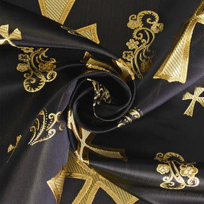 Clerical Cross Metallic Brocade Fabric SV574869 Black / Gold A2