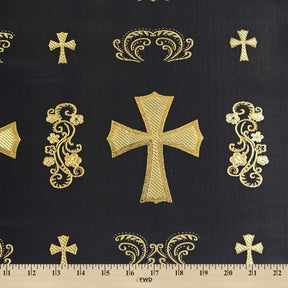 Clerical Cross Metallic Brocade Fabric SV574869 Black / Gold A9