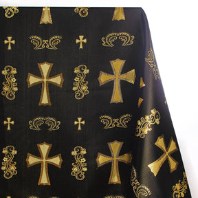 Clerical Cross Metallic Brocade Fabric SV574869 Black / Gold A1