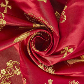 Clerical Cross Metallic Brocade Fabric SV574870 Burgundy / Gold A2