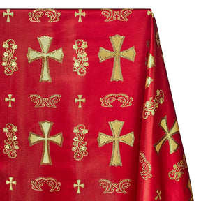 Clerical Cross Metallic Brocade Fabric SV574870 Burgundy / Gold A1