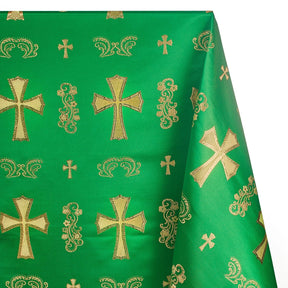 Clerical Cross Metallic Brocade Fabric SV574873 Kelly Green / Gold A1
