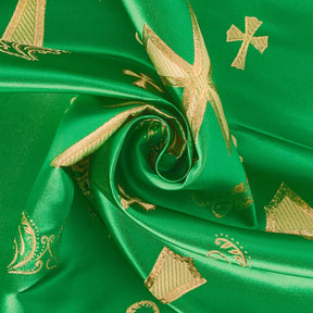 Clerical Cross Metallic Brocade Fabric SV574873 Kelly Green / Gold A2